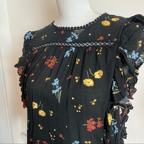 Nanette By Nanette Lepore • Floral Black Yellow Ruffle Blouse - Picture 4 of 7